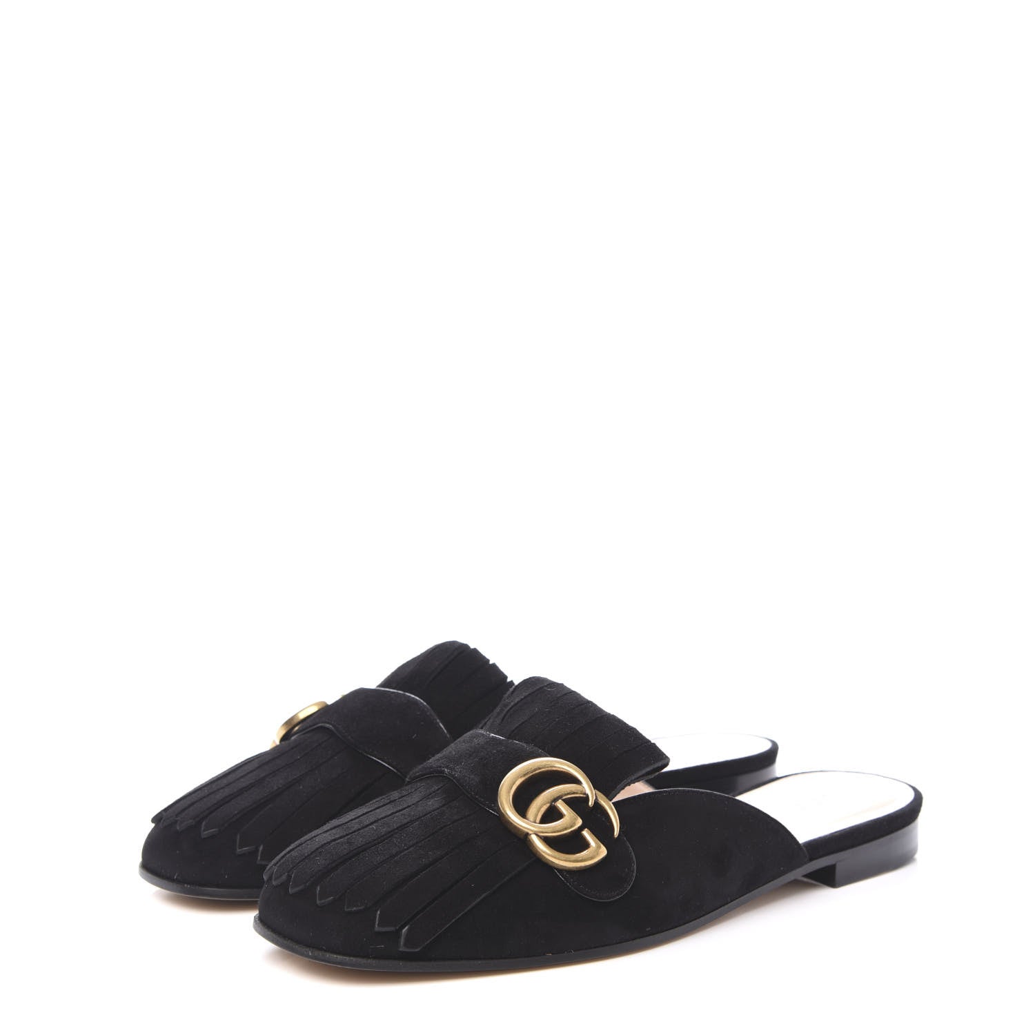 Gucci Kid Scamosciato GG Marmont Fringe Slippers 39 Black 3 of 8
