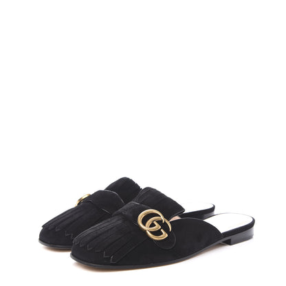 Gucci Kid Scamosciato GG Marmont Fringe Slippers 39 Black 3 of 8