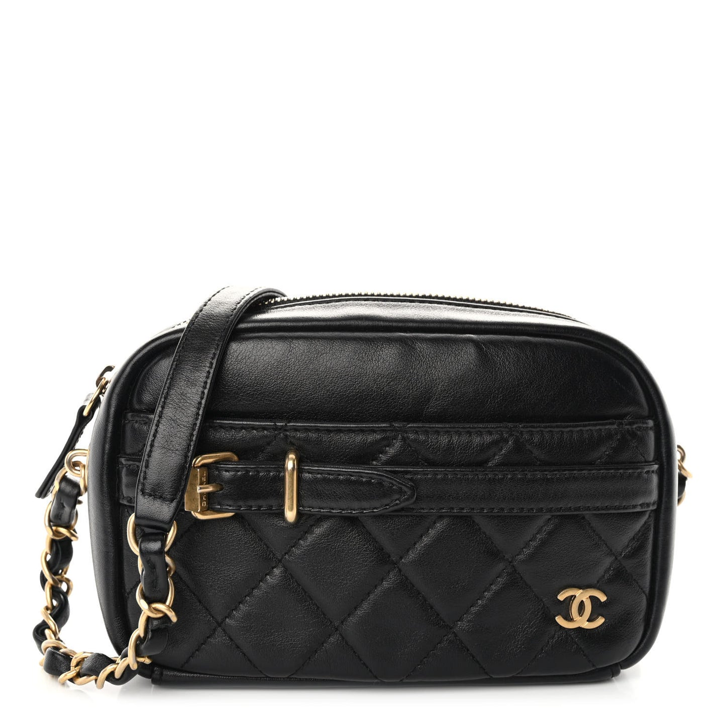 Lambskin Quilted Small Buckle Camera Case Bag Black