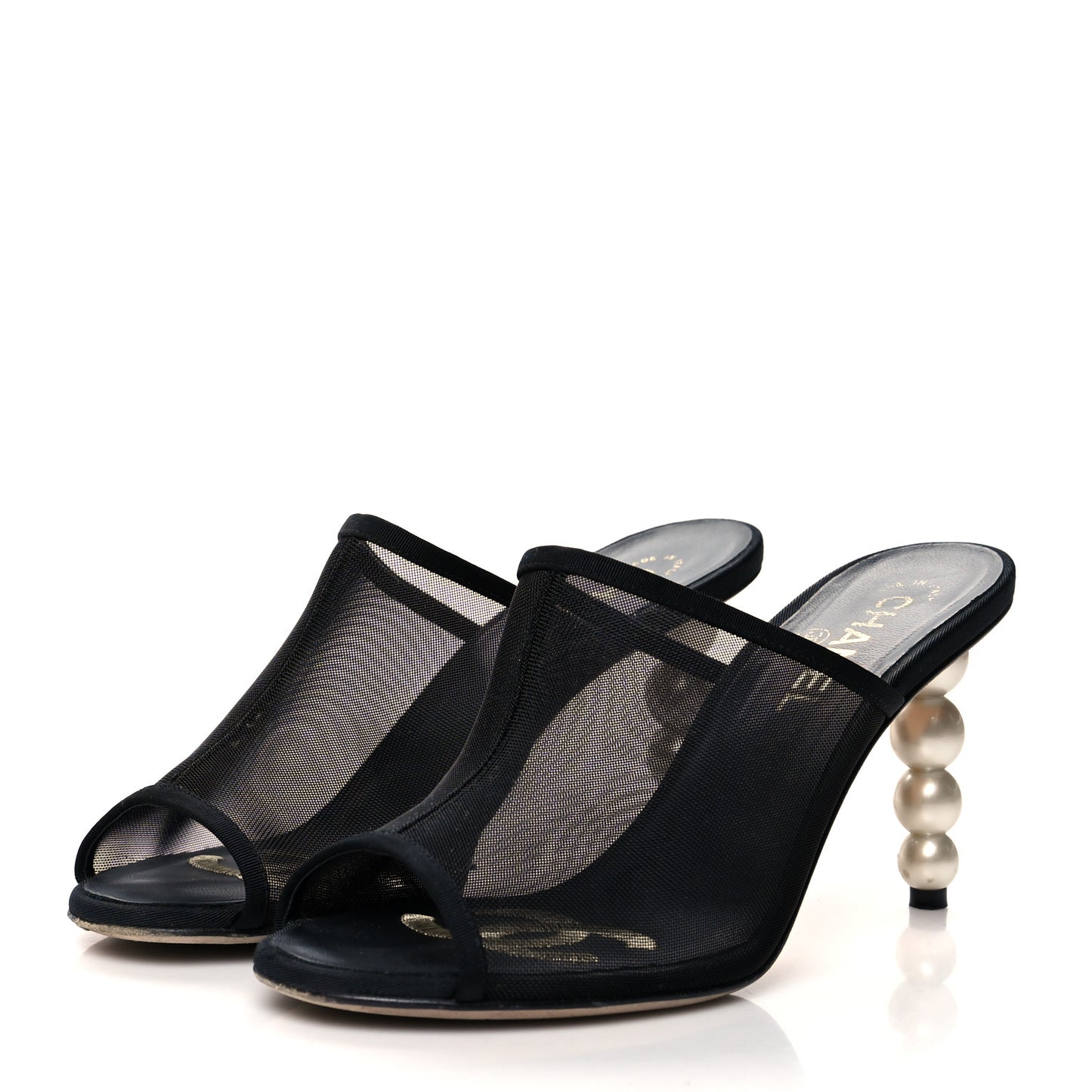 Mesh Goatskin Pearl Mules 38.5 Black