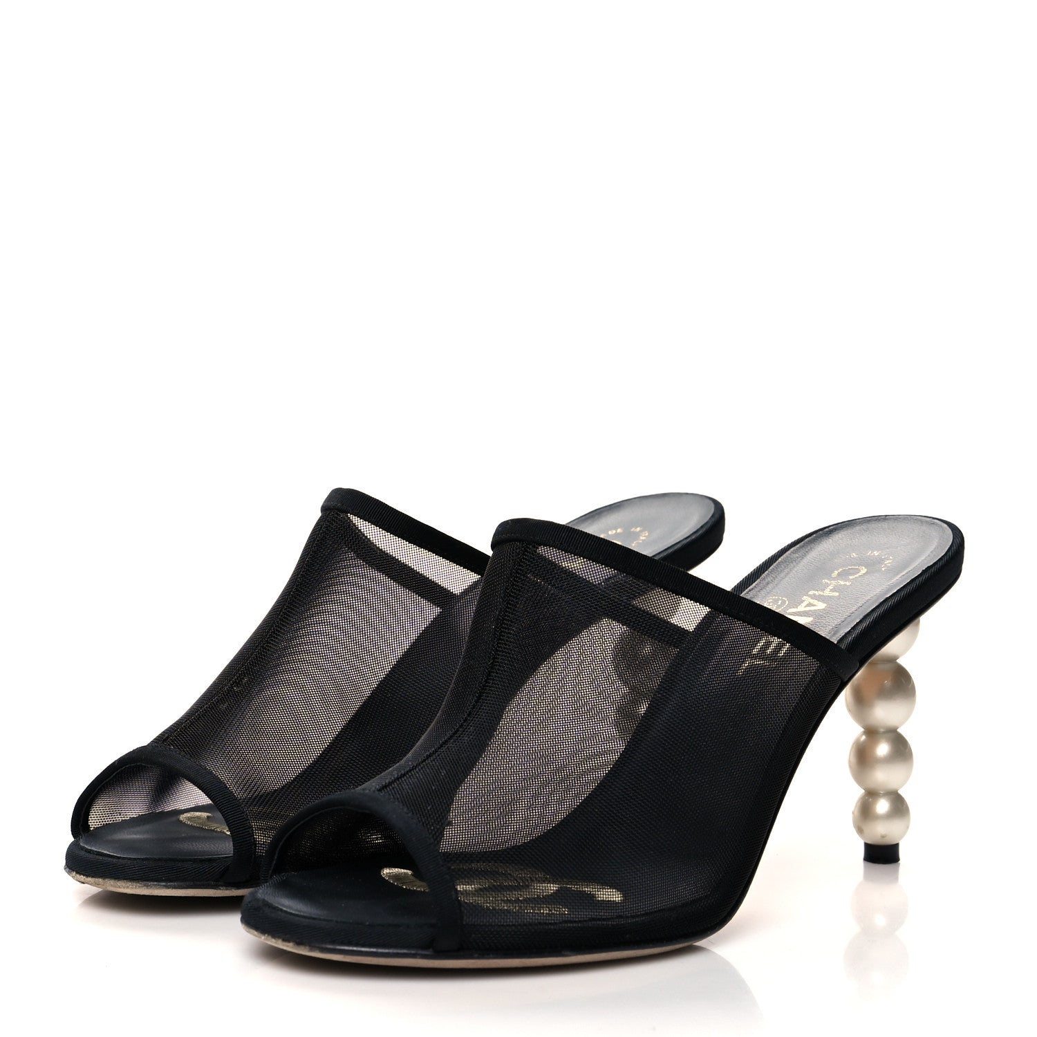 Chanel Mesh Goatskin Pearl Mules 38.5 Black 3 of 8