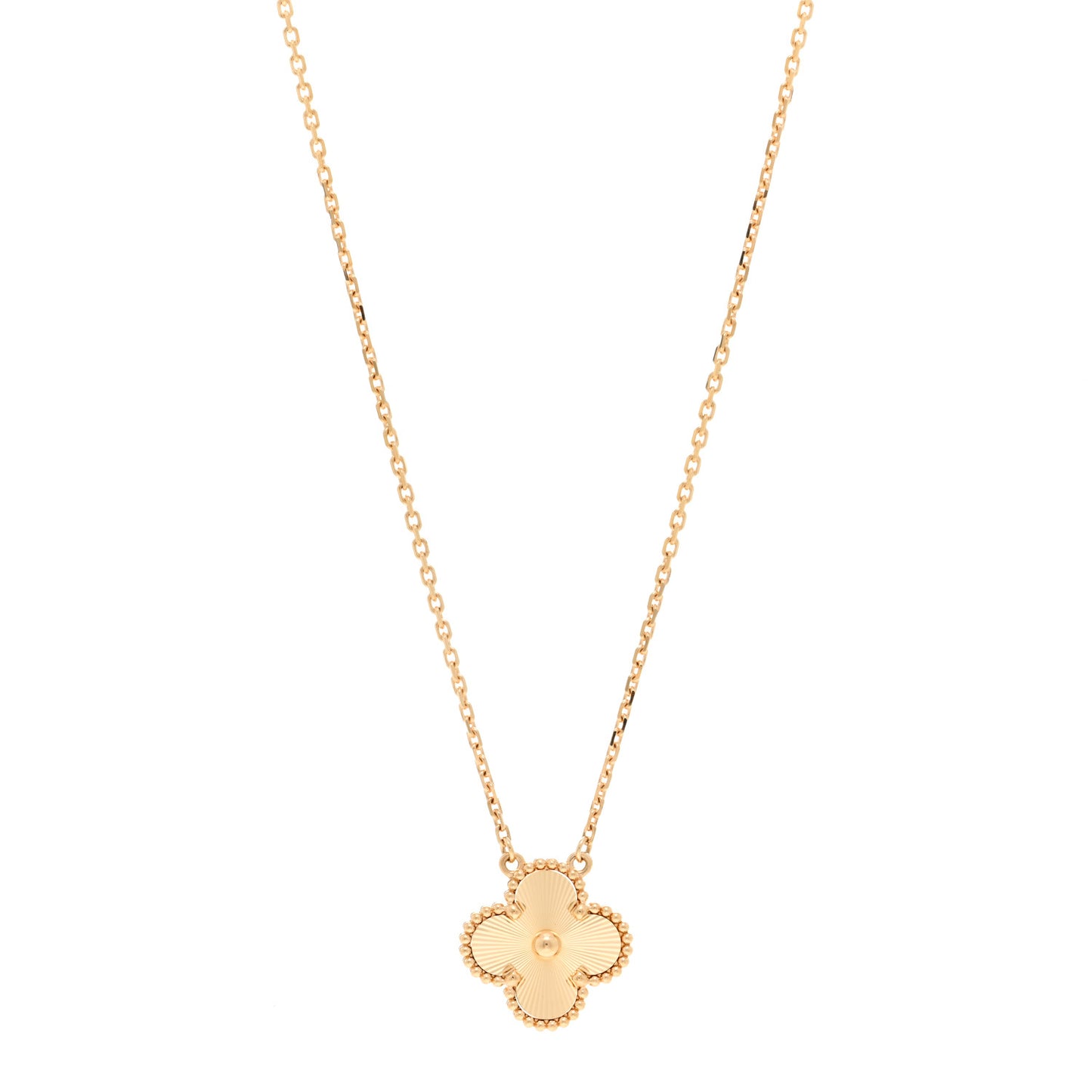 18K Yellow Gold Guilloche Vintage Alhambra Pendant Necklace