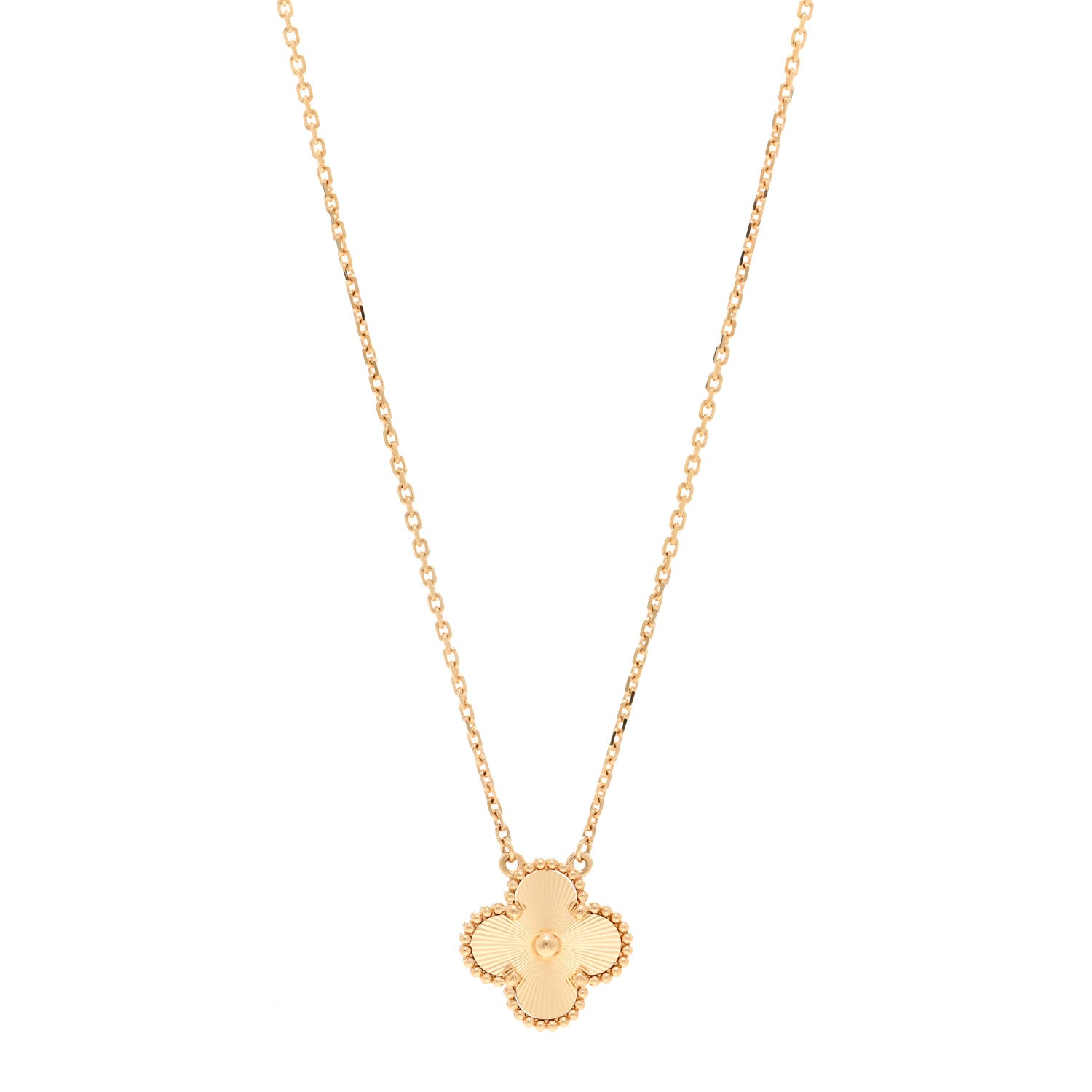 Van Cleef & Arpels 18K Yellow Gold Guilloche Vintage Alhambra Pendant Necklace 1 of 6