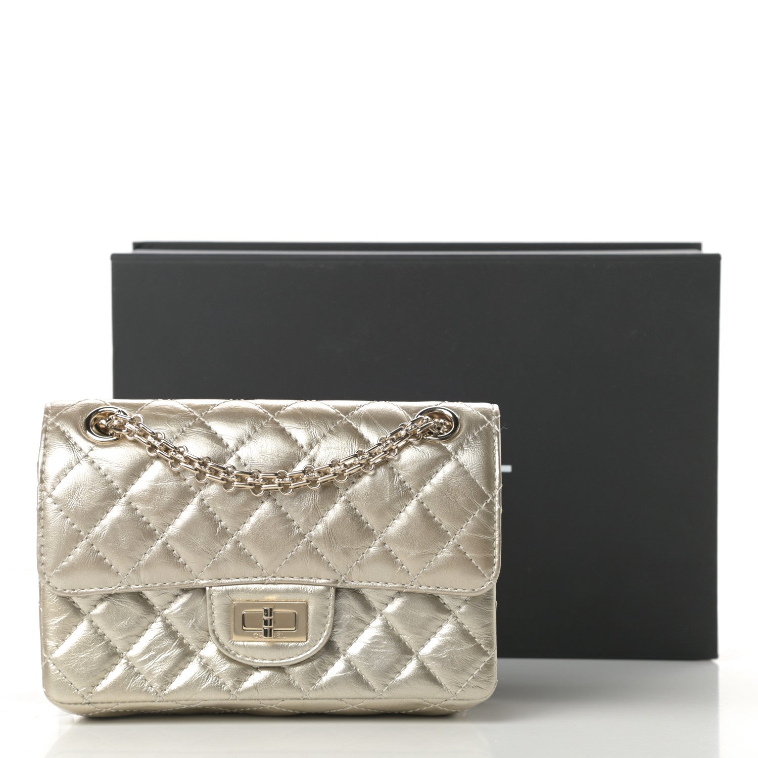 Chanel Metallic Aged Calfskin Quilted 2.55 Reissue Mini Flap Light Gold 12 of 12