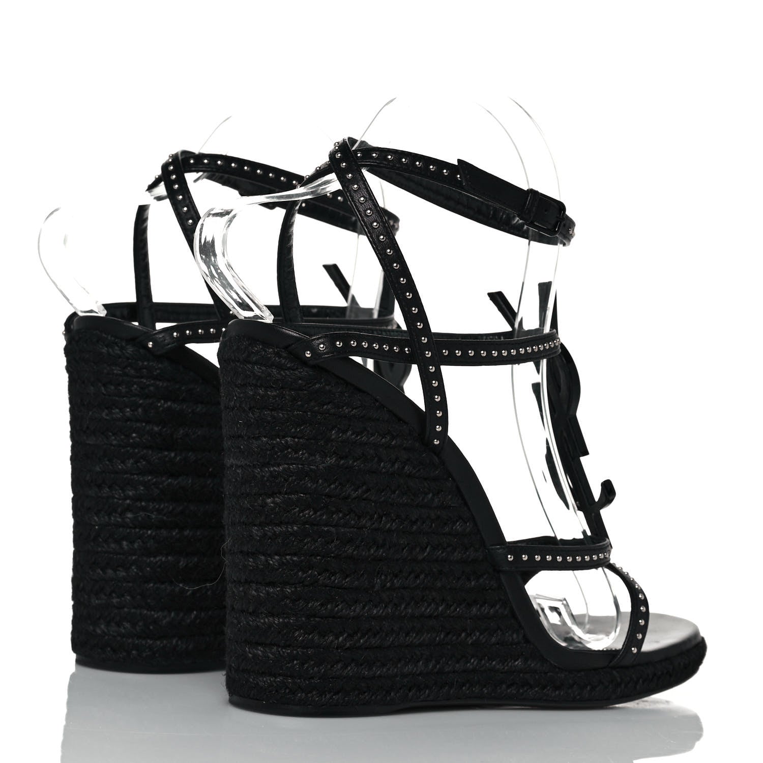 Saint Laurent Calfskin Cassandra Espadrille 105 Wedges 40 Black 4 of 8