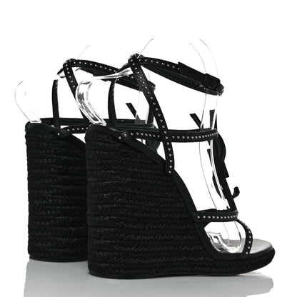 Saint Laurent Calfskin Cassandra Espadrille 105 Wedges 40 Black 4 of 8