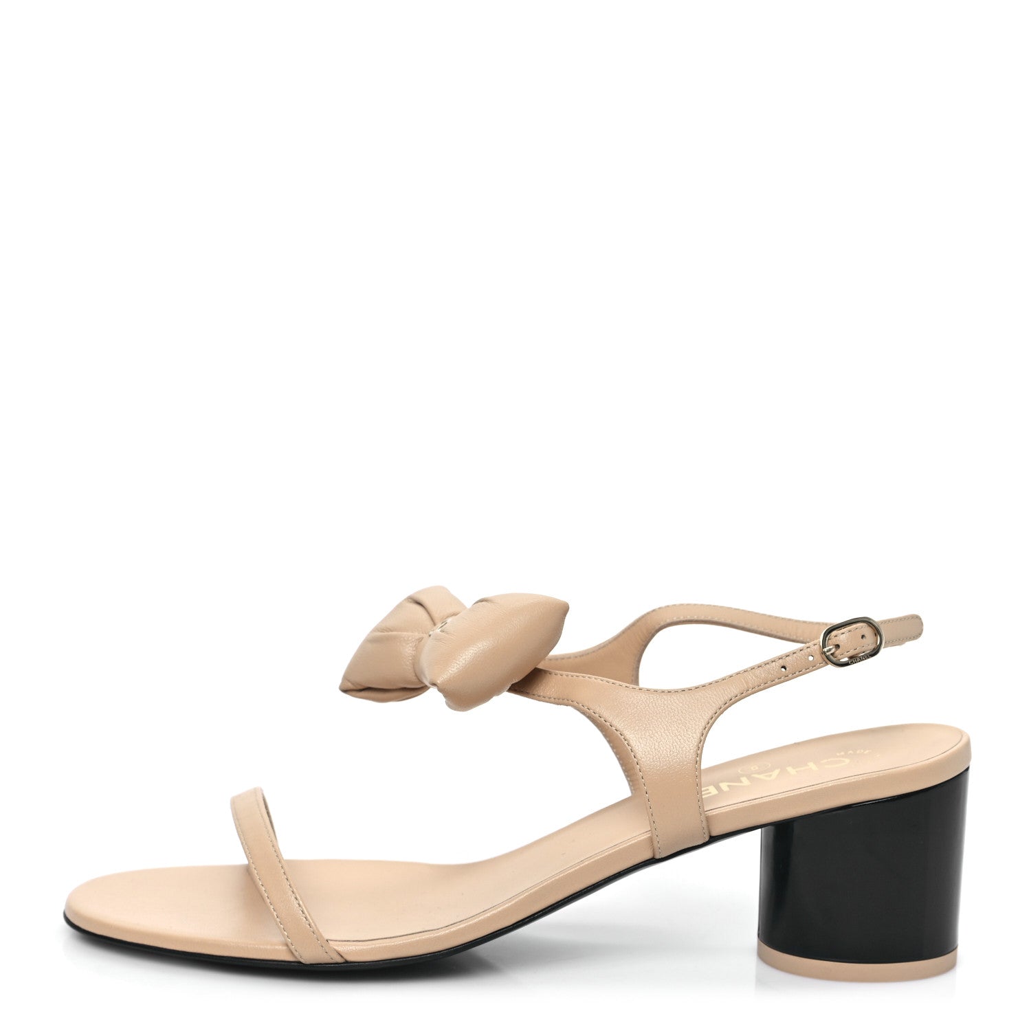 Chanel Lambskin CC Bow 55mm Sandals 41 Beige Black 1 of 8