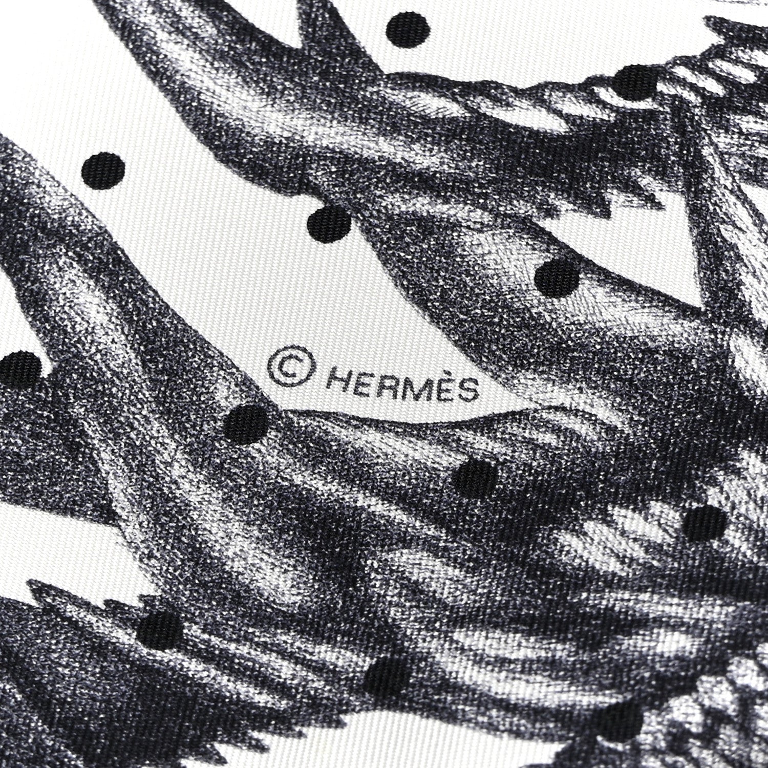 Hermes Silk Plumets Et Panaches Scarf 90 White Black Anthracite 2 of 5