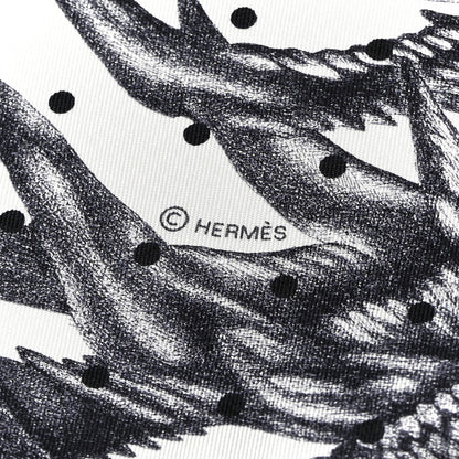 Hermes Silk Plumets Et Panaches Scarf 90 White Black Anthracite 2 of 5