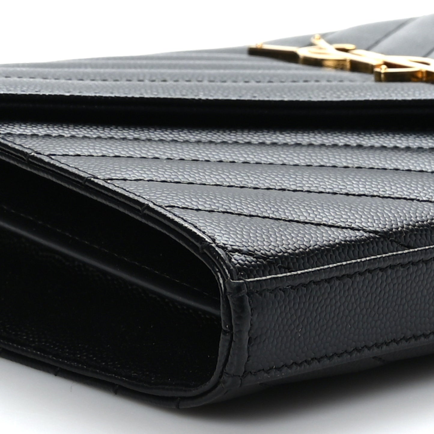 Grain De Poudre Matelasse Chevron Monogram Chain Wallet Black