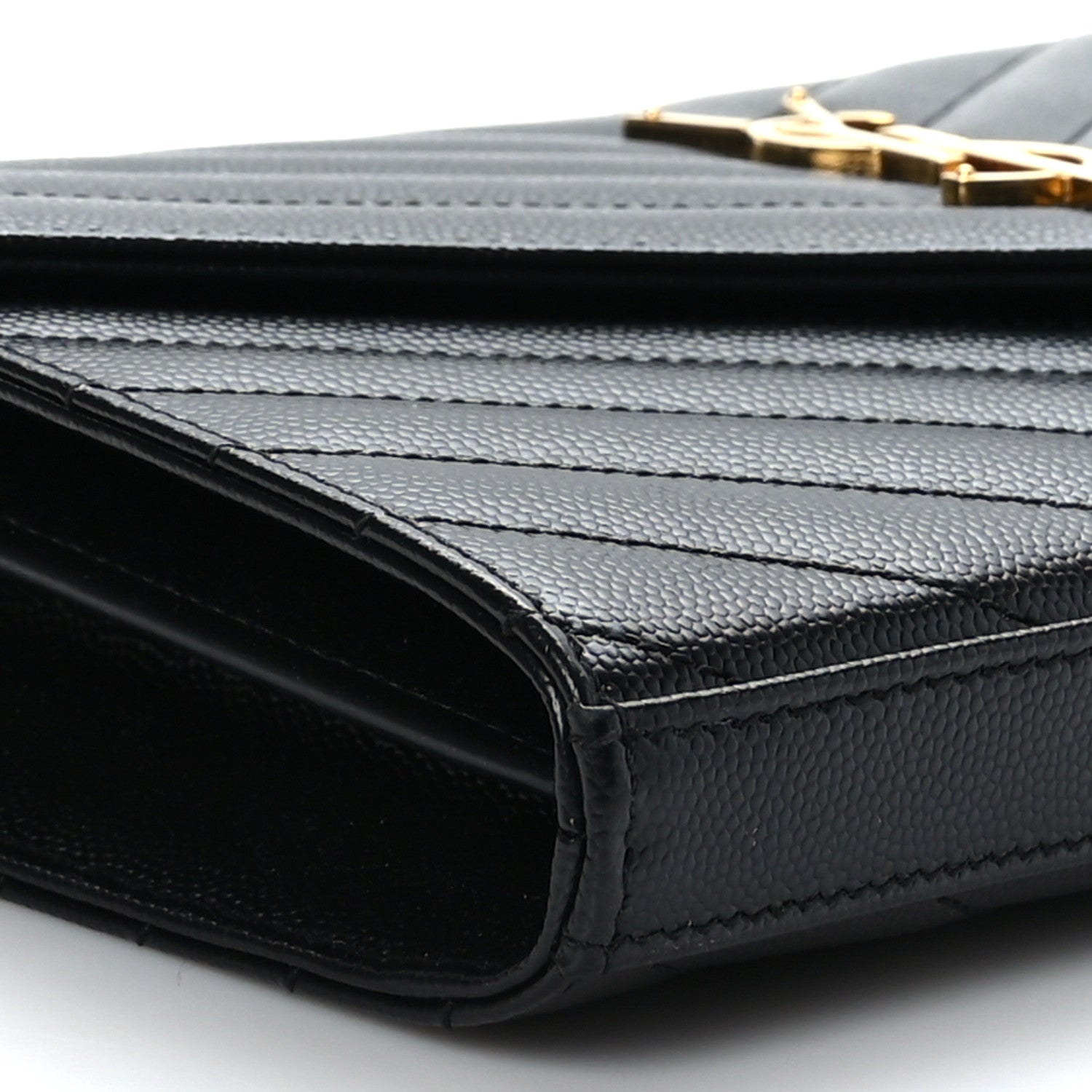 Saint Laurent Grain De Poudre Matelasse Chevron Monogram Chain Wallet Black 7 of 8