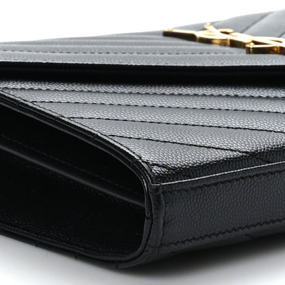 Saint Laurent Grain De Poudre Matelasse Chevron Monogram Chain Wallet Black 7 of 8