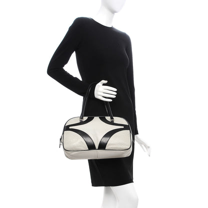 Prada Vitello Drive Perforated Bowling Bag Gesso Black 2 of 15