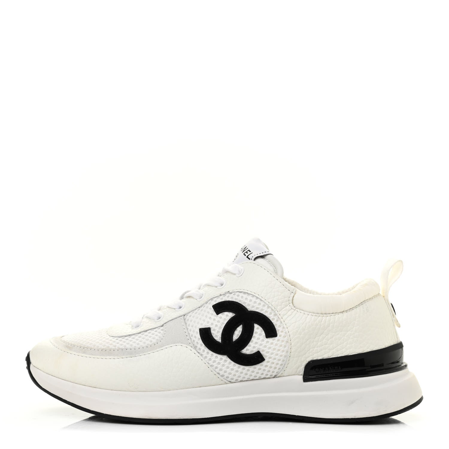 Chanel Calfskin Mesh Lycra Suede Womens Logo Sneakers 38 White 1 of 7