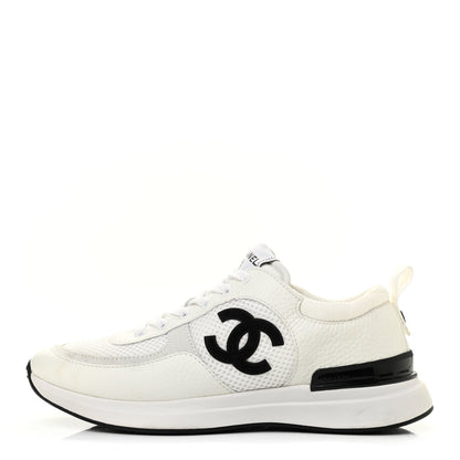Chanel Calfskin Mesh Lycra Suede Womens Logo Sneakers 38 White 1 of 7