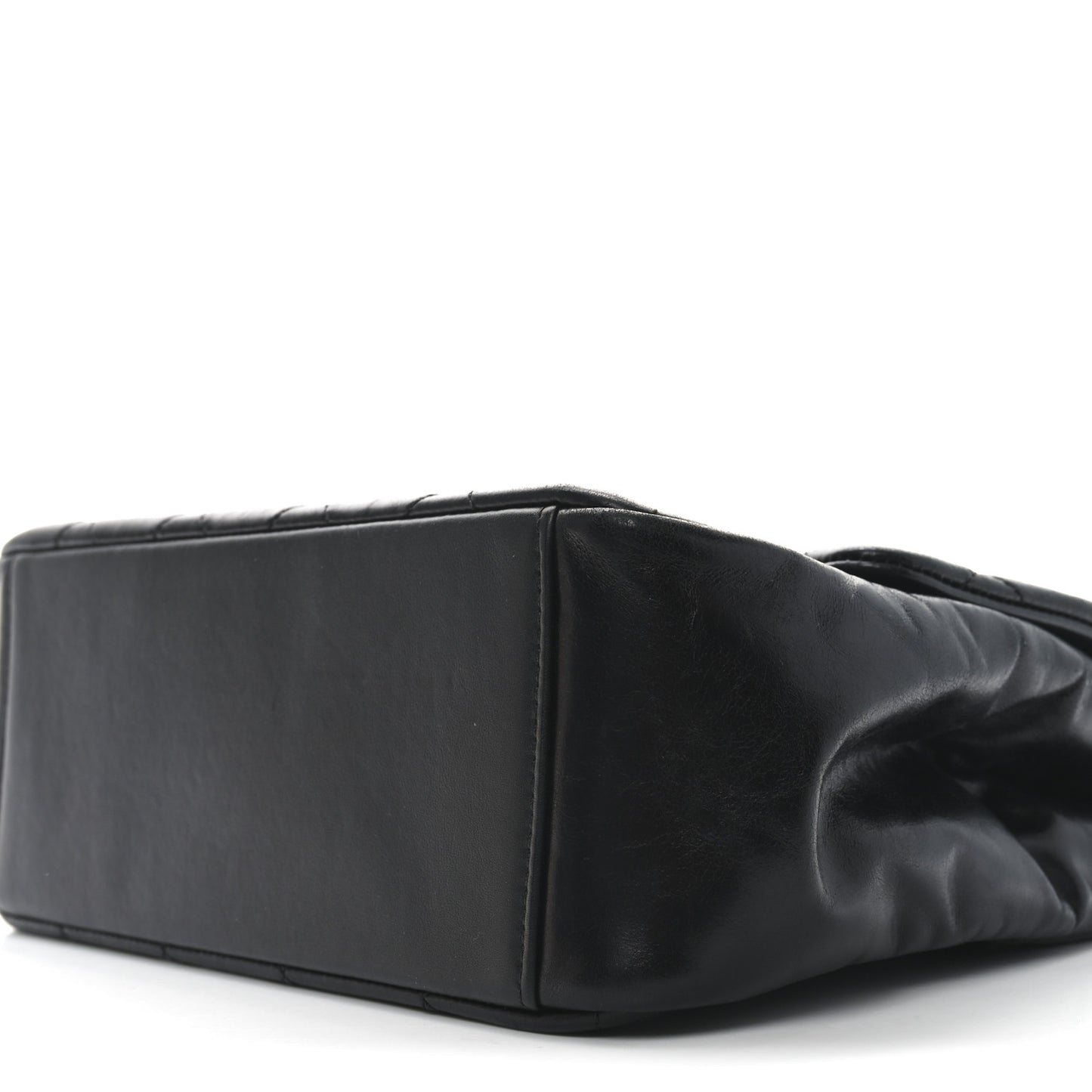 Glazed Calfskin Quilted Medium Gold Bar Top Handle Flap Black