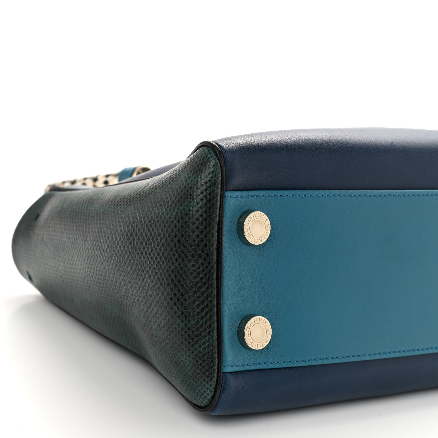 Bulgari Nappa Karung Serpenti Medium Top Handle Tote Blue Green Multicolor 8 of 9