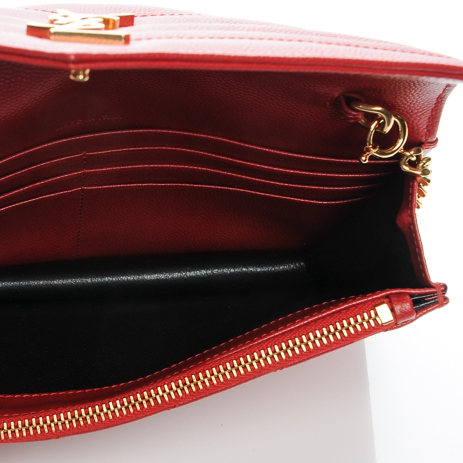 Saint Laurent Grain De Poudre Matelasse Chevron Monogram Envelope Chain Wallet New Red 5 of 6