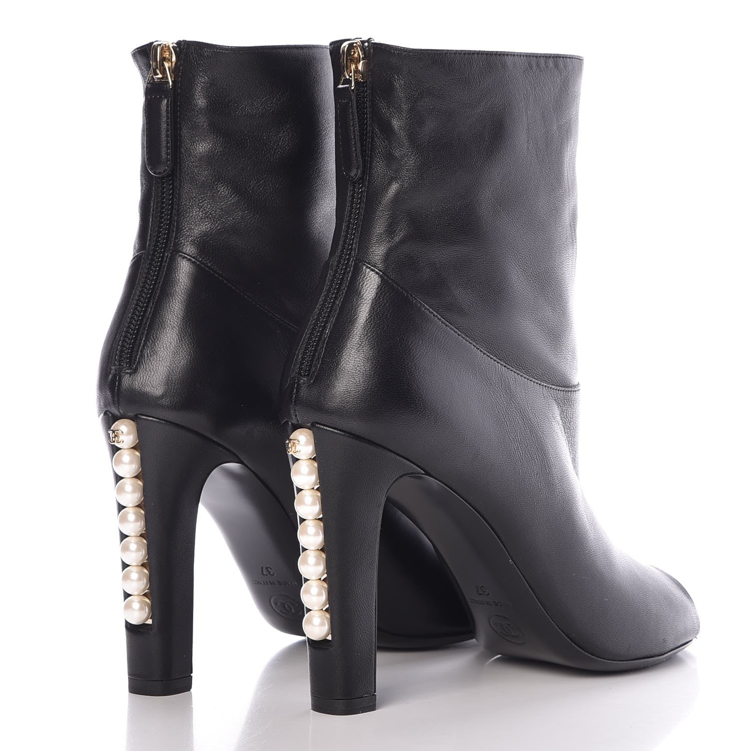 Chanel Calfskin Pearl Open Toe Ankle Boots 37 Black 4 of 6
