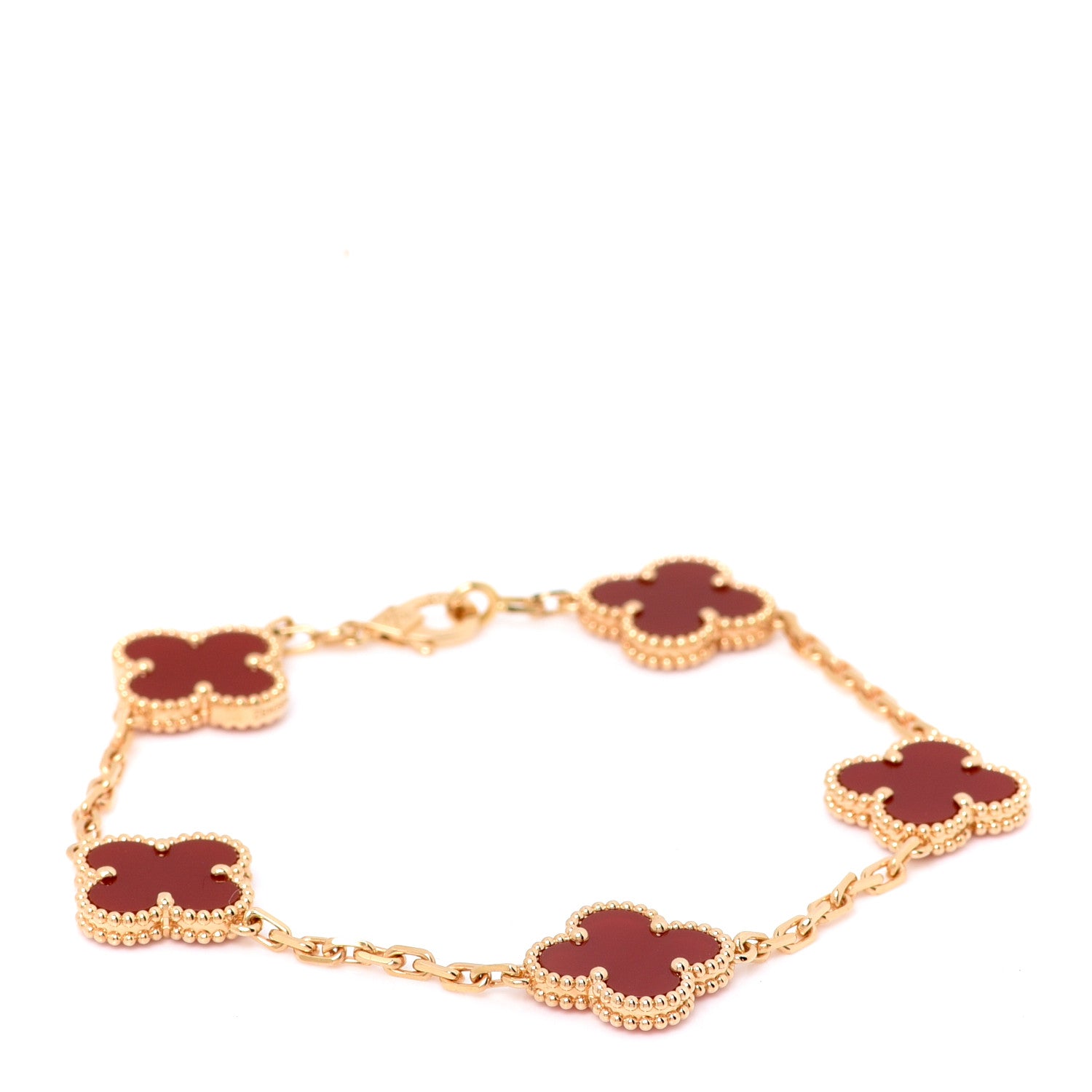 Van Cleef & Arpels 18K Yellow Gold Carnelian 5 Motifs Vintage Alhambra Bracelet 1 of 6