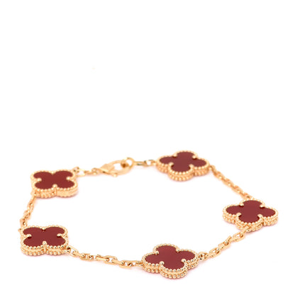 Van Cleef & Arpels 18K Yellow Gold Carnelian 5 Motifs Vintage Alhambra Bracelet 1 of 6