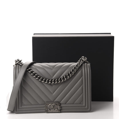 Chanel Lambskin Chevron Quilted New Medium Boy Flap Grey 11 of 11