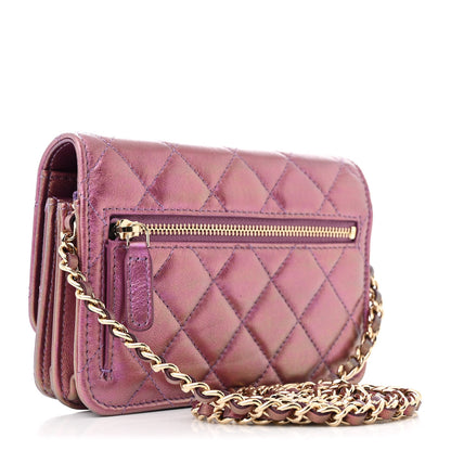 Chanel Iridescent Lambskin Quilted Mini Wallet On Chain WOC Purple 3 of 12