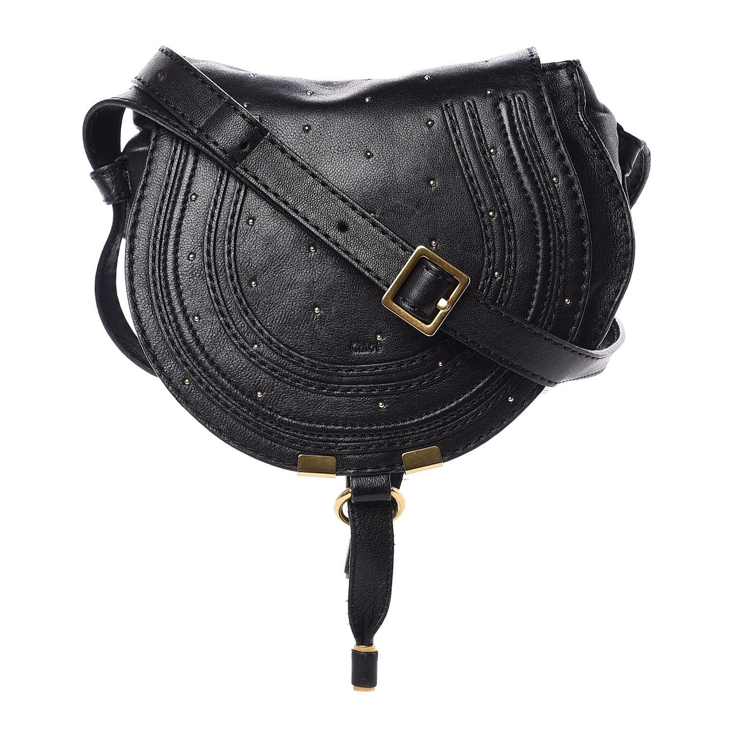 Calfskin Studded Mini Marcie Crossbody Bag Black