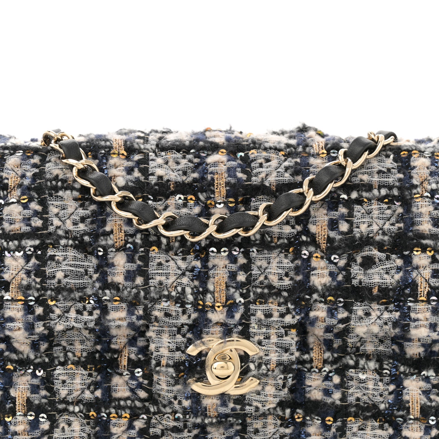 Chanel Glittered Tweed Quilted Mini Rectangular Flap Navy Blue 8 of 11