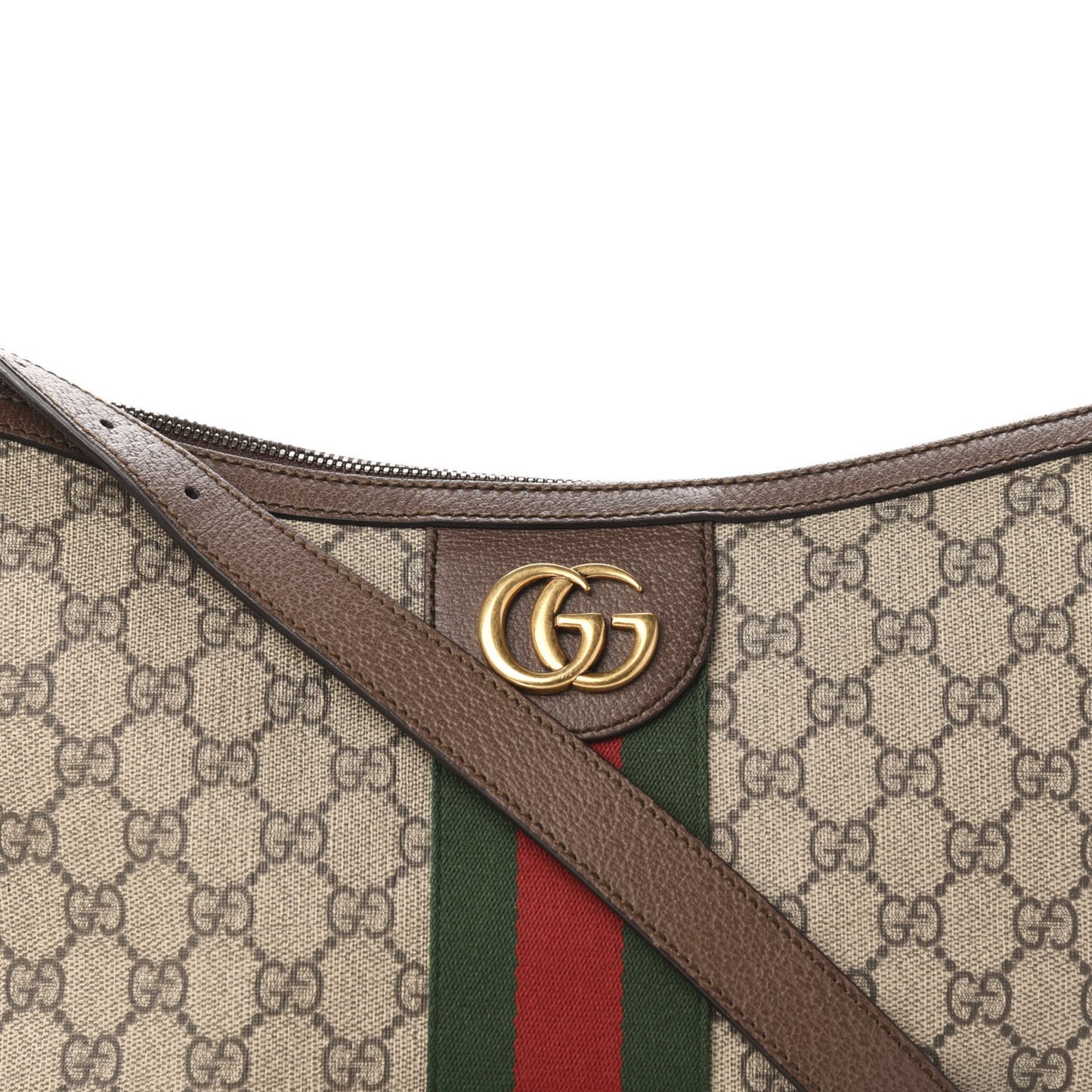 GG Supreme Monogram Web Small Ophidia Half Moon Hobo Brown