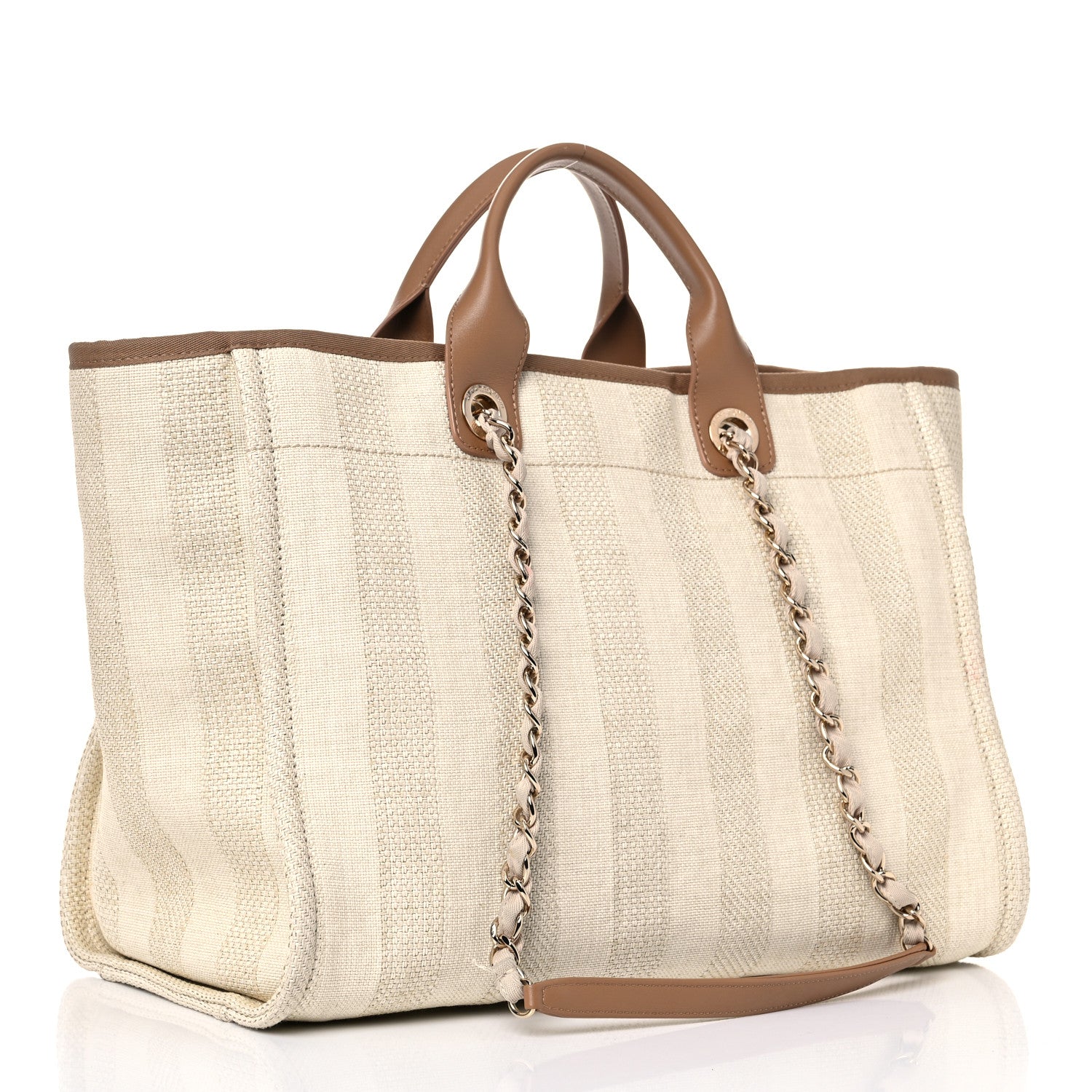 Chanel Mixed Fibers Striped Medium Deauville Tote Beige 3 of 13