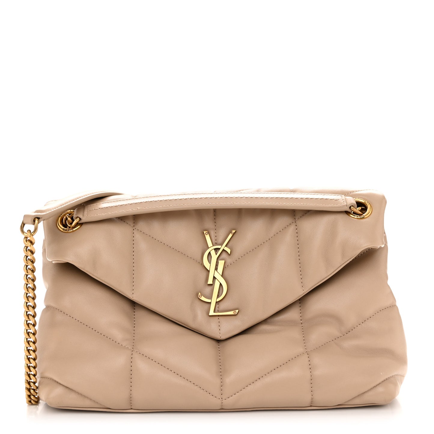 Lambskin Quilted Small Loulou Puffer Monogram Chain Satchel Dark Beige