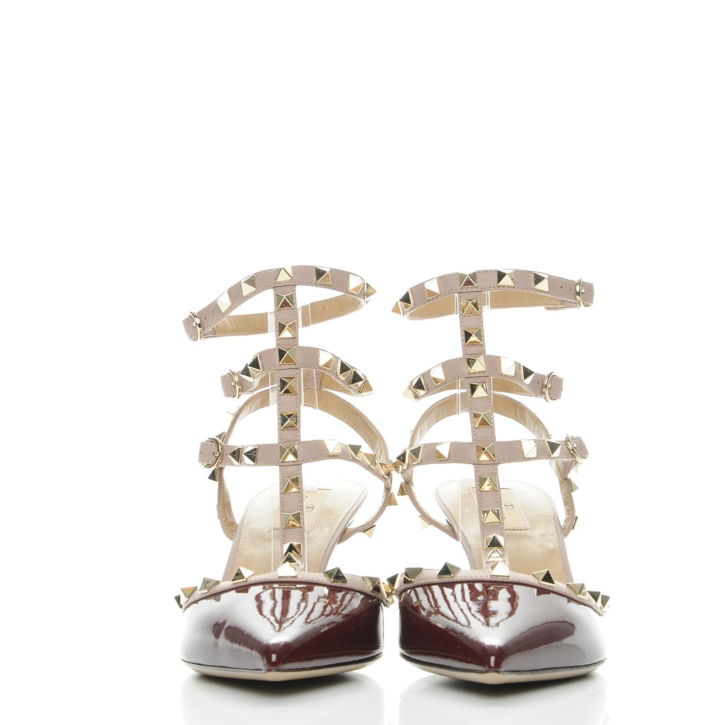 Patent Rockstud Ankle Strap Low Heel Pumps 40.5 Rubin Poudre