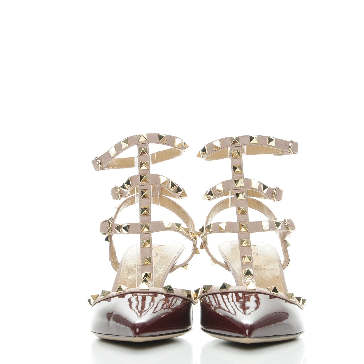 Valentino Garavani Patent Rockstud Ankle Strap Low Heel Pumps 40.5 Rubin Poudre 2 of 8