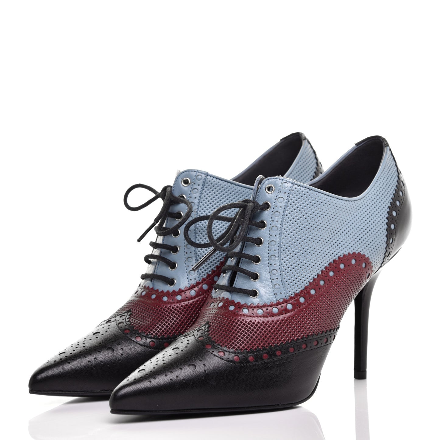 Calfskin Gia Oxford Stiletto Ankle Boots 37 Black Burgundy Blue