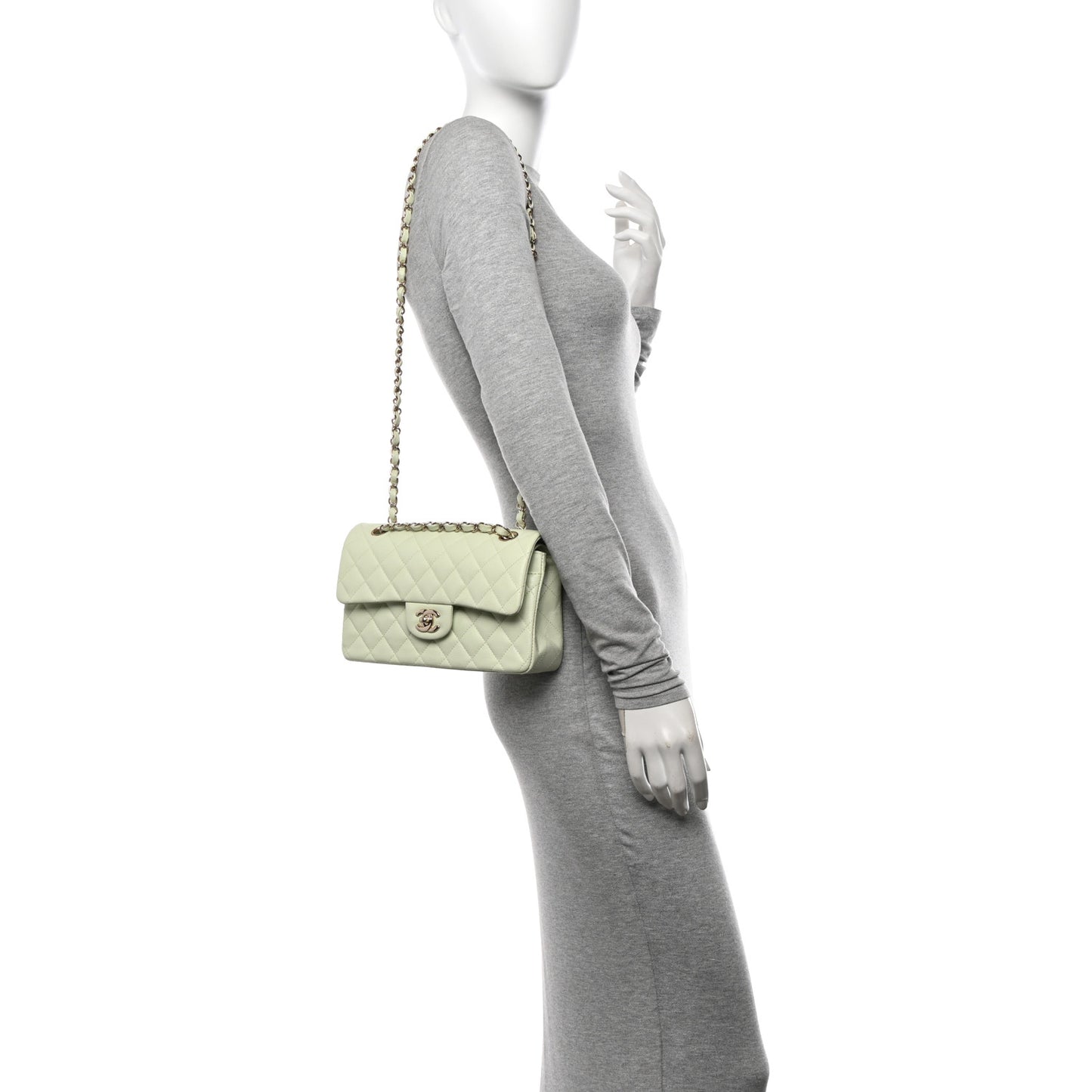 Caviar Quilted Small Double Flap Light Green