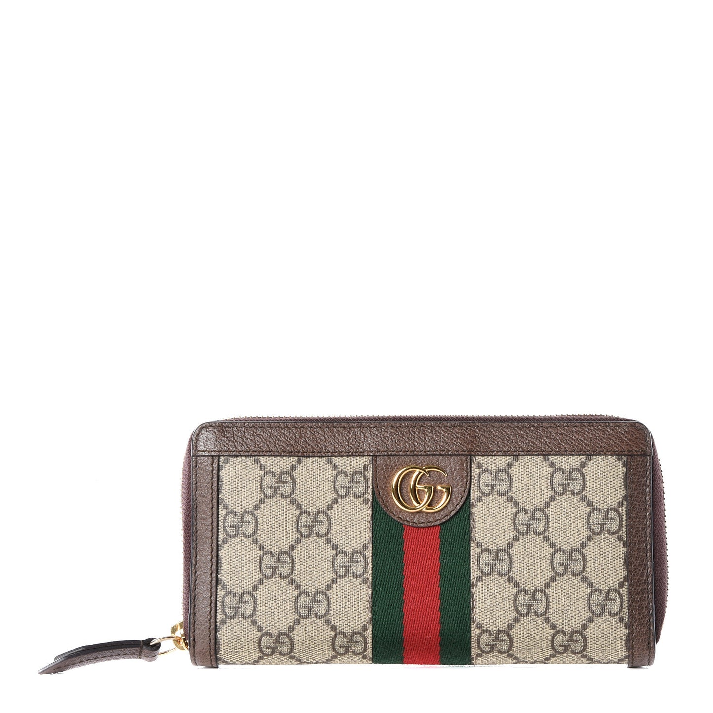 GG Supreme Monogram Web Ophidia Zip Around Wallet Brown
