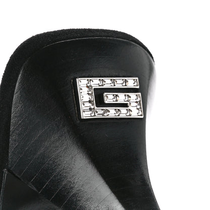 Gucci Tela Retino Kid Scamosciato Crystal GG Monogram Square G 95mm Slide Sandals 38 Black 7 of 10