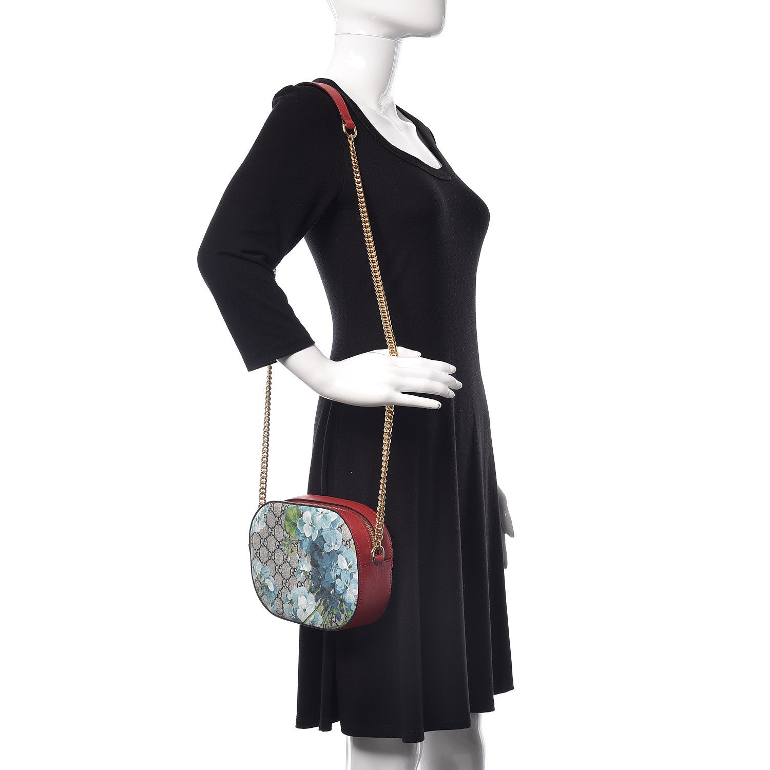 Gucci GG Supreme Monogram Blooms Mini Chain Shoulder Bag Beige Blue Navy Hibiscus Red 2 of 9