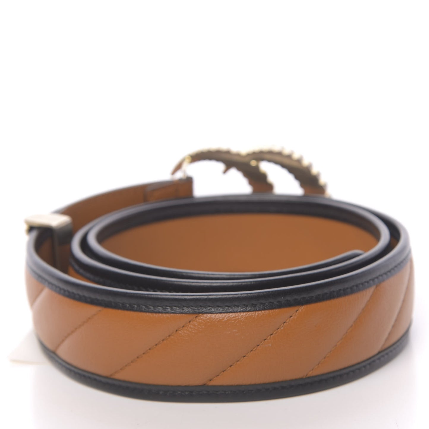 Azalea Calfskin Matelasse Diagonal Torchon Double G 40mm Belt 95 38 Cognac Black