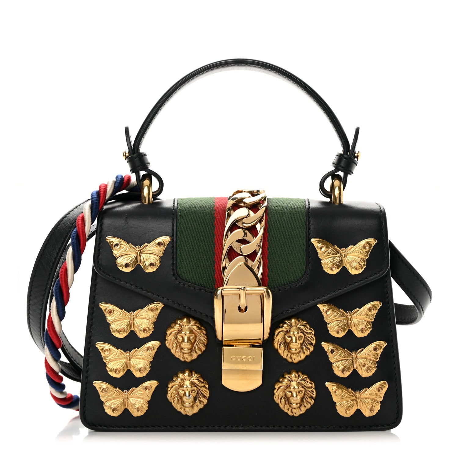 Gucci Calfskin Animal Studs Mini Sylvie Top Handle Bag Black 1 of 20