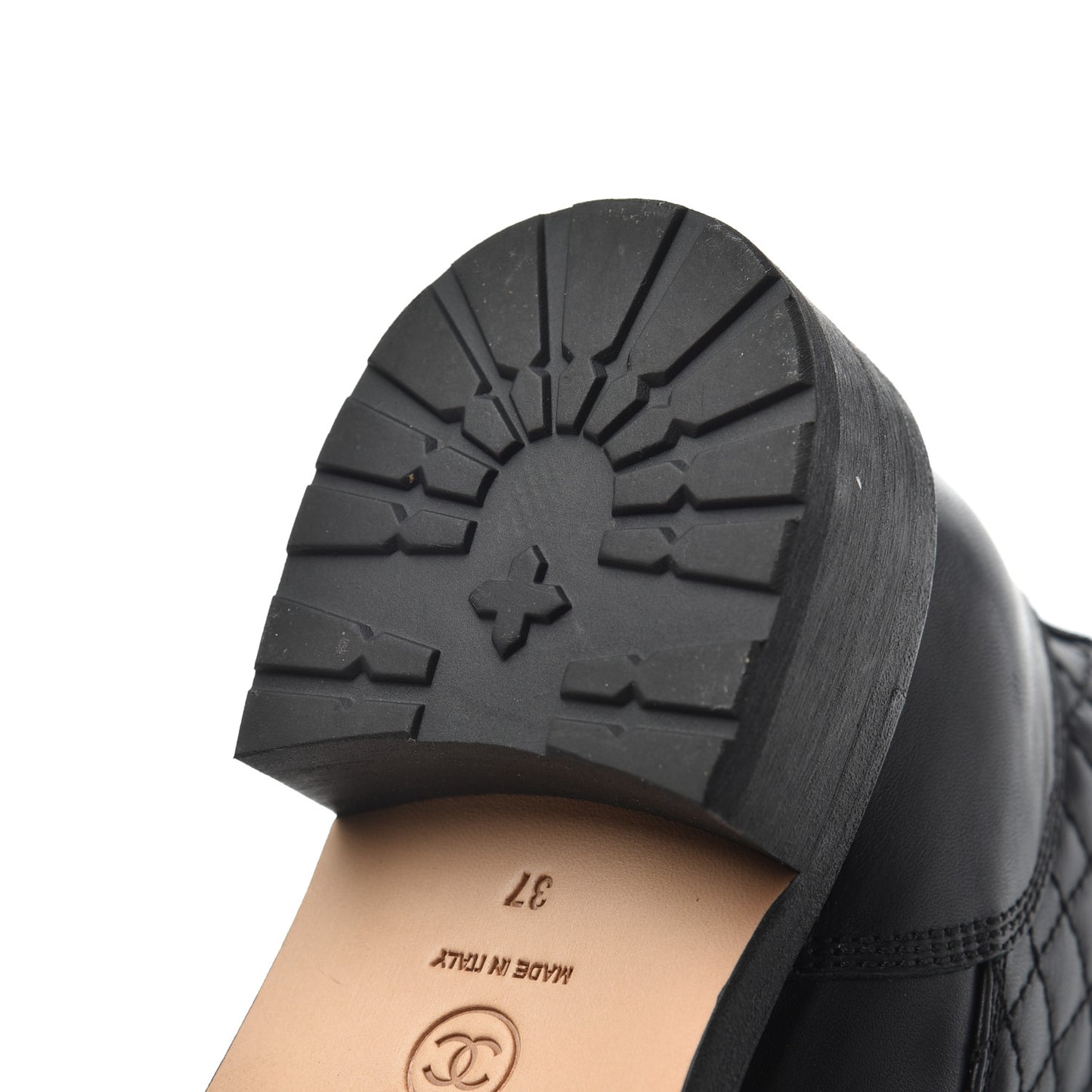 Calfskin Quilted Lace Up Combat Boots 37 Black