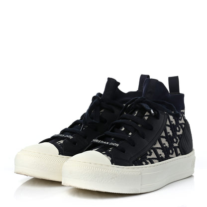 Christian Dior Technical Knit Calfskin Oblique Womens Walk'n Dior Mid Top Sneakers 36 Deep Blue 3 of 8