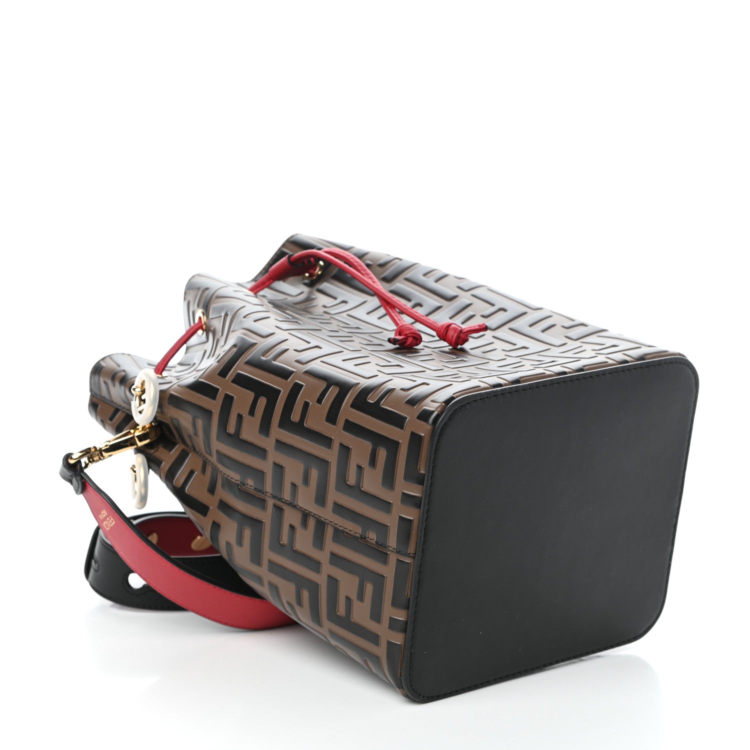 Fendi Vitello Grace F is Fendi Bi-Color FF 1974 Embossed Grande Mon Tresor Bucket Bag Maya Black Fragola 4 of 9