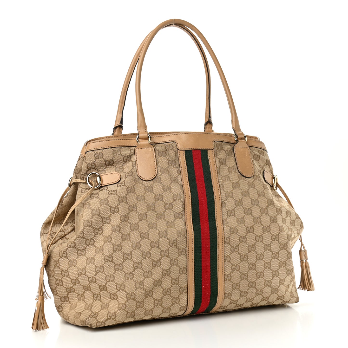 Monogram Web Large Tassel Tote Beige