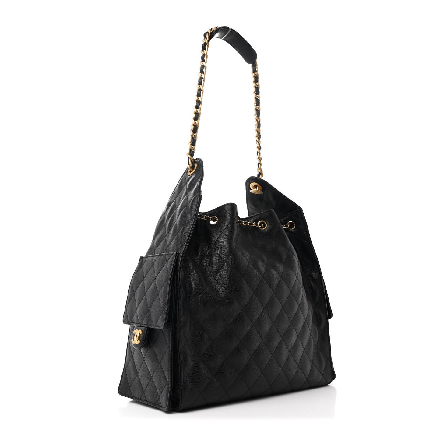 Caviar Quilted Medium Chanel 25 Handbag Black