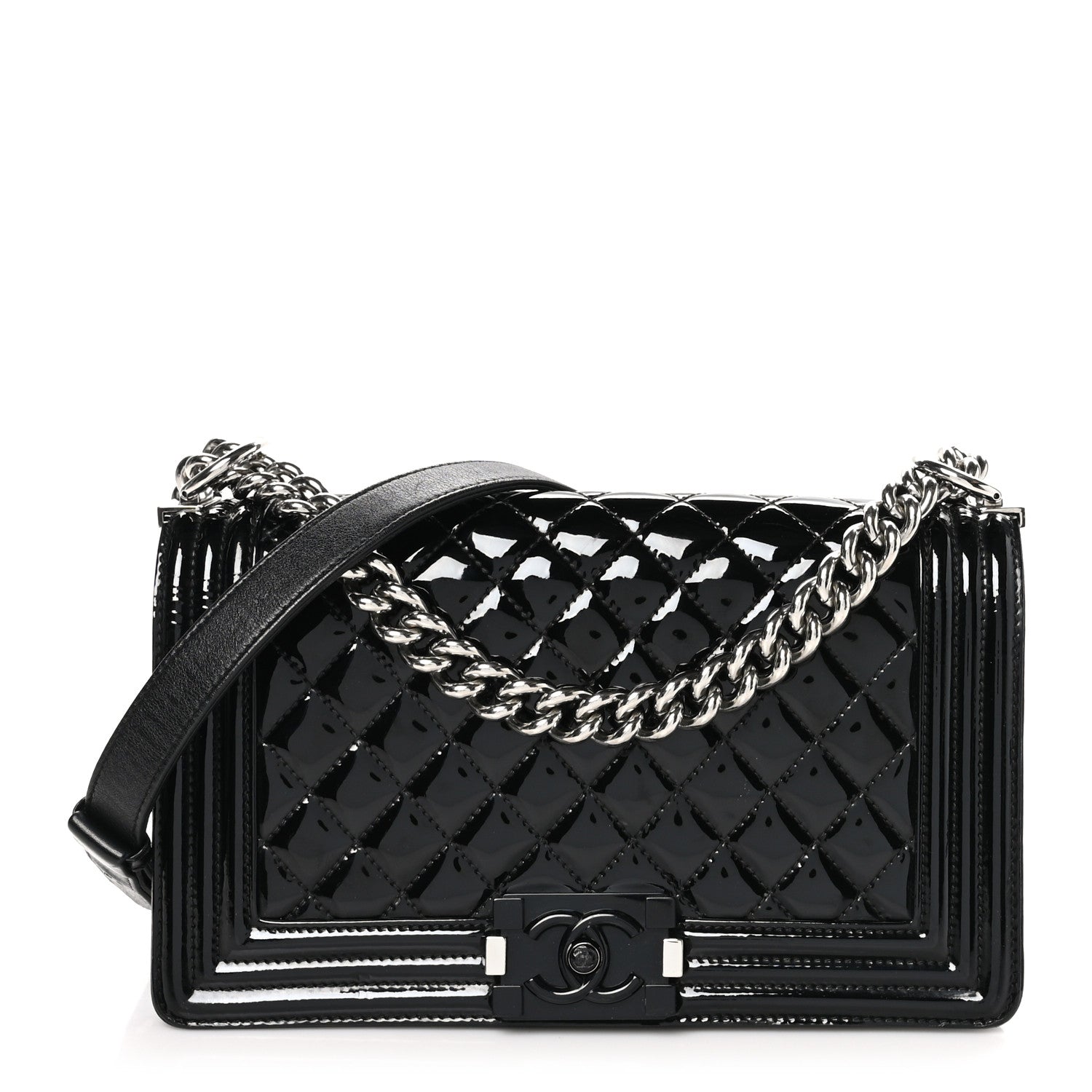 Chanel Patent Calfskin Quilted Medium Plexiglass Boy Flap Black 1 of 10