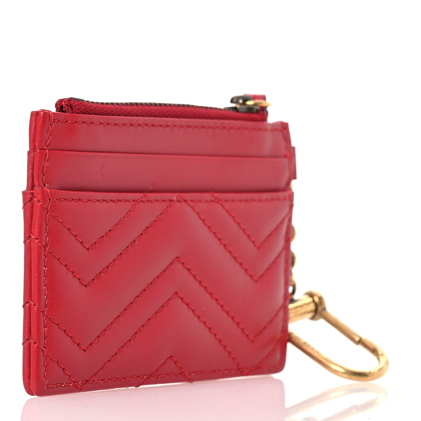 Calfskin Matelasse GG Marmont Key Case Card Holder Hibiscus Red