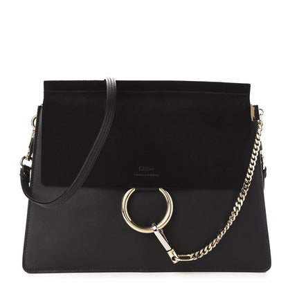 Chloe Suede Calfskin Medium Faye Shoulder Bag Black 1 of 11