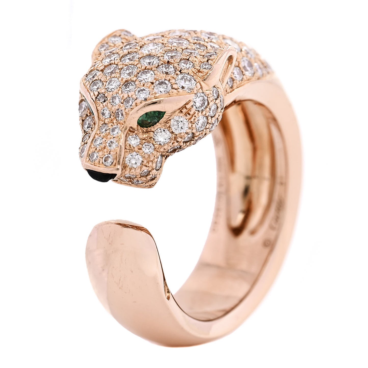 18K Pink Gold Diamond Emerald Onyx Panthere De Cartier Ring 51 5.75